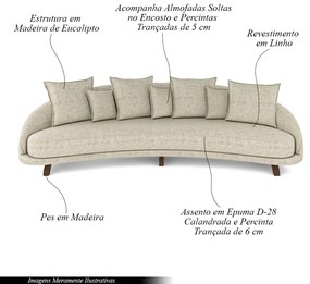 Sofá Living 3 Lugares 265cm Pés Madeira Morales com Almofadas Linho Bege Areia G52 - Gran Belo
