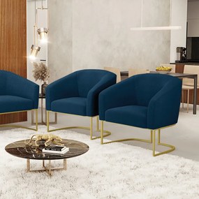 Poltrona Decorativa Industrial Dourado kit 2 Stella Bouclê D03 - D'Rossi - Azul