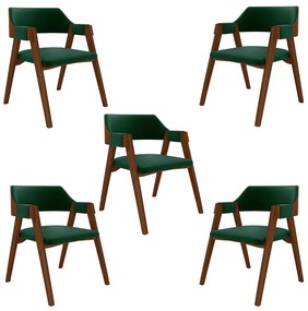 Kit 5 Cadeiras Sala de Jantar e Jogos Carteados Madeira Maciça Poker Veludo Verde/Imbuia G42 - Gran Belo