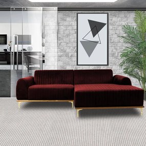 Sofá 4 Lugares Bipartido com Chaise Lado Esquerdo Base de Madeira Euro 255 cm Veludo Vinho G15 - Gran Belo
