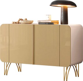 Buffet Decorativo Sala de Estar Bambino MDP/MDF Pés em Aço Off White/Champagne G26 - Gran Belo