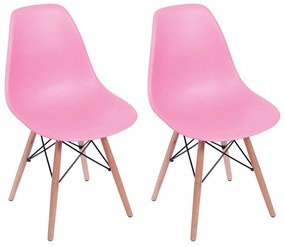 Conjunto 2 Cadeiras Eiffel com Base em Madeira Rosa - Conjunto 2 Cadeiras Eiffel com Base em Madeira – Rosa