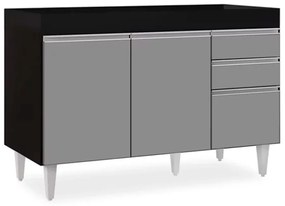 Balcão de Cozinha Lavanderia sem Tampo 02 Gavetas Beth 120 cm - D'Rossi - Preto e Cinza