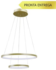 Pendente Orlo Duo Anel Redondo Duplo Ø50Cm Led 40W 3000K Bivolt Champa... (CP-M = Champagne)