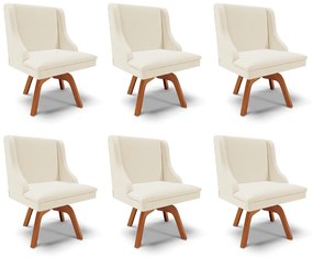 Kit 6 Cadeiras Decorativas Sala de Jantar Base Giratória de Madeira Firenze Linho Bege/Natural G19 - Gran Belo