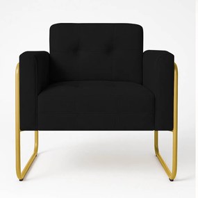 Poltrona Sala Industrial Alta Tubo Dourado Elisa Suede D03 - D'Rossi - Preto