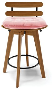 Kit 02 Banquetas Giratória Costela Suede Rosa Bebê Base Madeira MA70 - D'Rossi