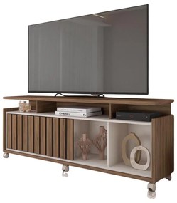 Rack TV 70 Pol 160cm Bancada com Rodízio Sala Thaissa C01 - D'Rossi - Nogueira/Off White