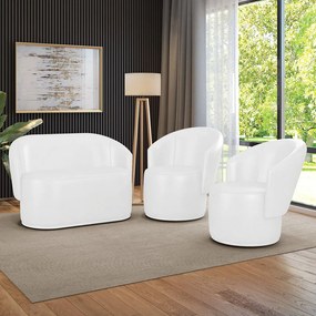 Sofá Namoradeira e 2 Poltronas Orgânica para Sala Malu Sintético PU M11 - D'Rossi - Branco