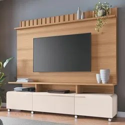 Estante Painel Para TV 70 Pol 200cm Ripado Artist H01 Off White/Freijó