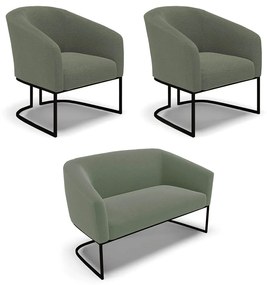 Namoradeira e 2 Poltronas Industrial Preto Stella Bouclê Pistache D03 - D'Rossi