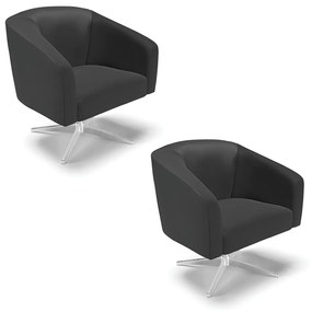 Poltrona Sala Decorativa Giratória Cromada Kit 2 Stella Sintético D03 - D'Rossi - Preto