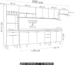 Armário de Cozinha Com Tampo CP06 390cm Pérola Preto Z34      - Mpozen