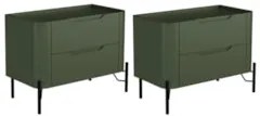 Mesa Cabeceira Para Quarto 68cm Kit 2 Becca Musgo/Preto I06 - Mpozenat