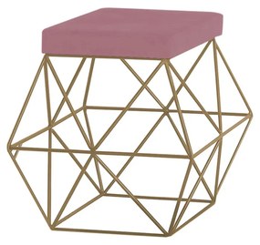 Puff Decorativo Sala de Estar Base Gold Trixie Veludo Rosê G41 - Gran Belo