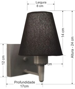 Arandela Quadrada Md-2034 Cinza Cúpula em Tecido Cone Preto - Bivolt