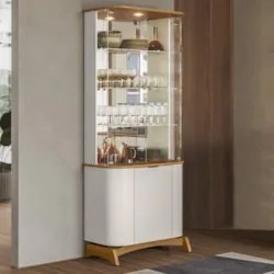 Cristaleira Porta de Vidro Com Espelho e LED Zuni Off/Ypê N02 - Mpozen