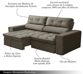 Sofá Retrátil e Reclinável 3 Lugares 220cm Welton Veludo Castor G22 - Gran Belo