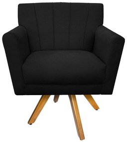 Poltrona Laura Base Giratória de Madeira Suede Preto - ADJ Decor