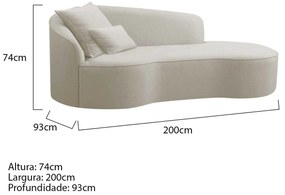 Divã Recamier Curvo Sala de Estar Recepção Inglaterra 200cm Lado Direito Linho