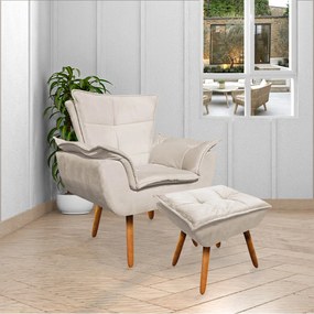 Kit 2 Poltronas Decorativas Pés Palito Charger Suede Bege G19 - Gran Belo