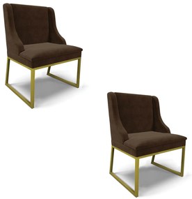 Cadeira Sala de Jantar Industrial Dourado Kit 2 Liz Suede D03 - D'Rossi - Marrom