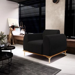 Kit 2 Poltronas Decorativas Sala de Estar Base de Madeira Euro Veludo Preto G15 - Gran Belo
