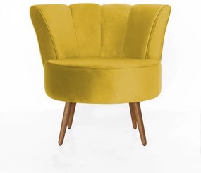 Poltrona Pérola Decorativa Pés Palito Veludo Amarelo