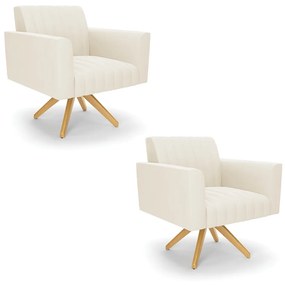 Kit 2 Poltronas Giratória Viena Gomada Veludo Base de Madeira MA30 D03 - D'Rossi - Bege