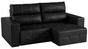 Sofá Retrátil 264cm Nero Couro Preto - Gran Belo