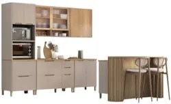 Armário Cozinha 6 Peças CP01 e Ilha Marina Cinammon/Freijó L01 - Mpoze