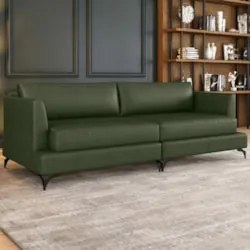Sofá 3 Lugares Living 230cm Pé Ferro Soren Couro Verde Z55 - Mpozenato