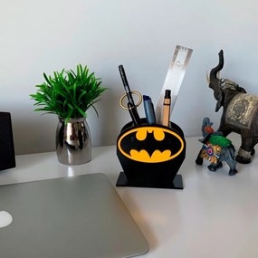 Porta Lápis Caneta E Acessórios Geek Batman Logo Amarelo 10x10cm