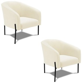 Poltrona Decorativa Pé de Ferro Preto Kit 2 Stella Cotelê Int/Veludo D03 - D'Rossi - Off White