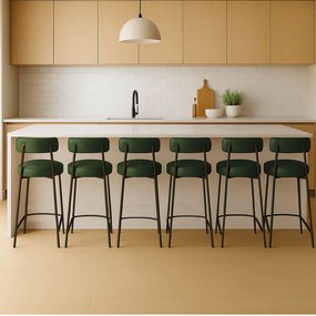 Banqueta Cozinha Alta com Encosto Industrial Preto Kit 6 Londres PU D03 - D'Rossi - Verde