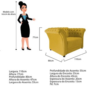 Poltrona Decorativa Chesterfield Sofia Suede Amarelo - ADJ Decor