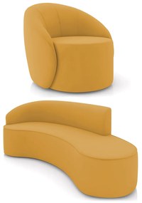Sofá 4 Lugares Orgânico 220cm Morgan e Poltrona Lua Veludo D03 - D'Rossi - Mostarda