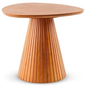 Mesa Lateral Sândalo Tampo Orgânico Laminado Base Cônica Ripada em Madeira Maciça Tauari