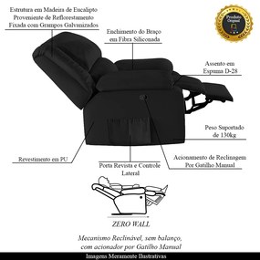 Poltrona do Papai Reclinável Sala de Cinema Madrid Manual PU Preto  G23