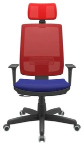 Cadeira Office Brizza Tela Vermelha Com Encosto Assento Aero Azul RelaxPlax Base Standard 126cm - 63630 Sun House