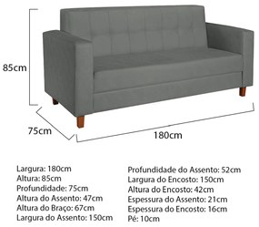 Kit Sofá 2 Lugares e Poltrona Denver Corano Cinza - ADJ Decor