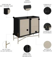 Balcão Aparador Buffet Cantinho do Café Pé Metal Arlo A10 Nero/Dourado