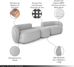 Sofá Versátil Sala de Estar Egito 322cm Modulado Veludo Cinza G52 - Gran Belo