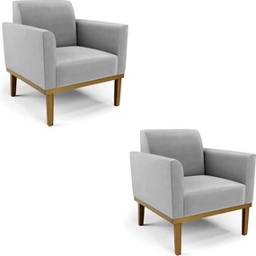 Kit 2 Poltronas Decorativas Isabella Pés Fixo em Madeira Castanho Suede Cinza G19 - Gran Belo