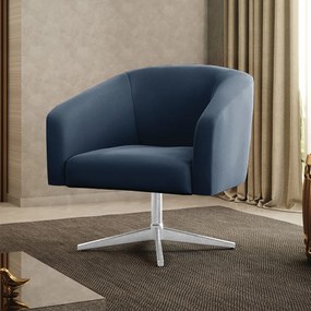 Poltrona Decorativa Giratória Cromada Stella Suede D03 - D'Rossi - Azul Marinho