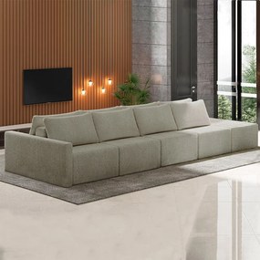 Sofá Ilha Modulado Milos 392cm Puff Lateral Bouclê Bege G33 - Gran Belo
