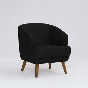 Poltrona Decorativa Milão D07 Pés Madeira Linho Preto - D'Rossi
