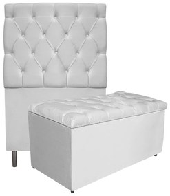 Kit Cabeceira e Calçadeira Liverpool 90 cm Solteiro Suede Branco - ADJ Decor