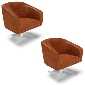 Poltrona Decorativa Giratória Cromada Kit 2 Stella Sintético PU Nozes D03 - D'Rossi