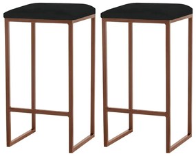 Kit 2 Banqueta Decorativa Billie Base Bronze Veludo Preto G41 - Gran Belo